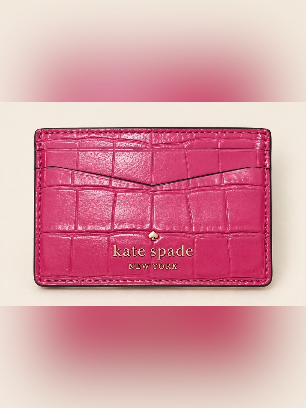 Kate Spade Fuchsia Croc-Embossed Card Holder